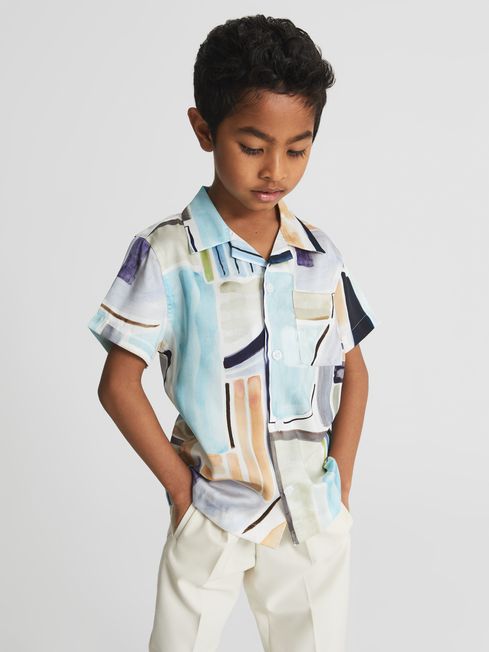Lexi Junior Cuban Collar Painted Print Shirt