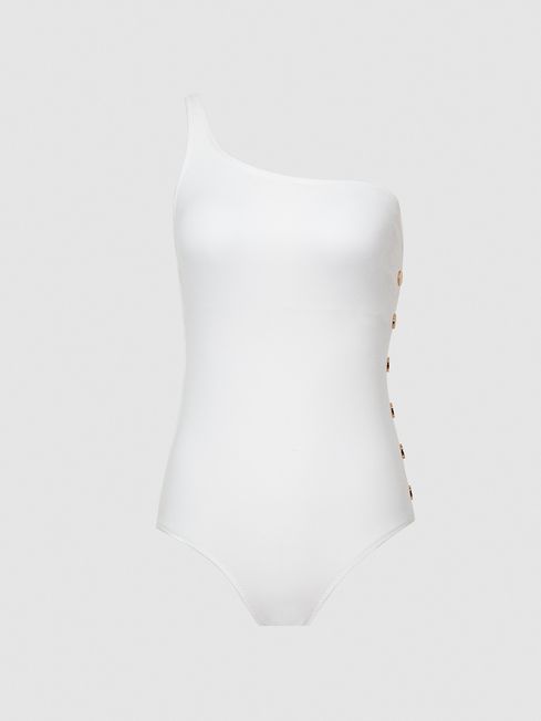 Bethany Asymmetric Swimsuit With Button Detail