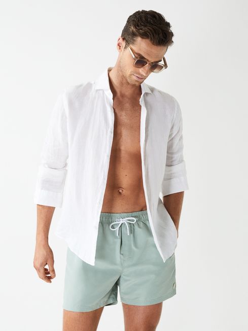 Wave Plain Drawstring Swim Shorts