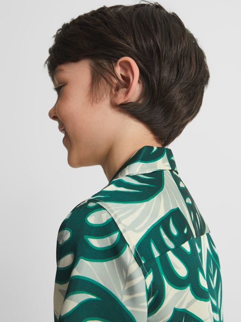 Yung Cuban Collar Monster Leaf Print Shirt