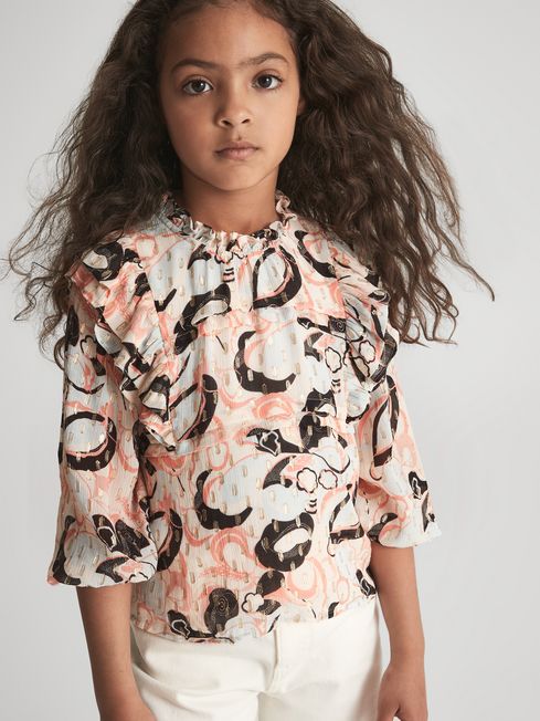 Angelica Printed Ruffle Blouse