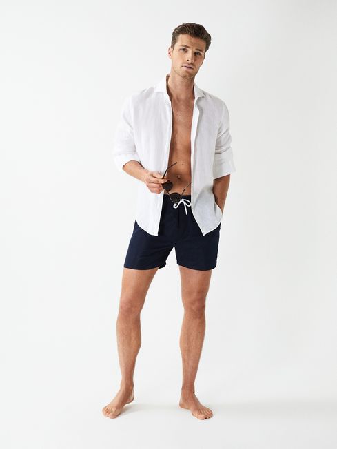 Wave Plain Drawstring Swim Shorts
