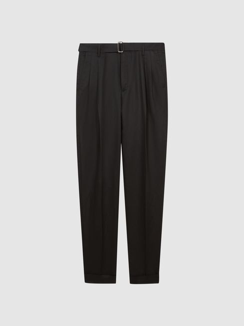 Crease Linen Belted Tapered Trousers