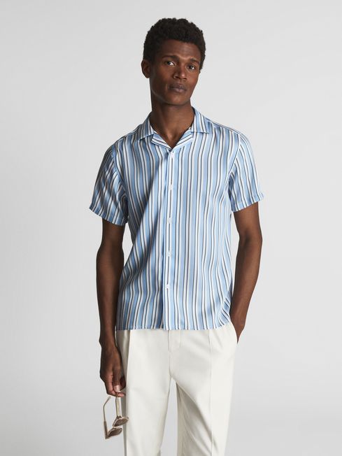Lebon Striped Cuban Collar Shirt
