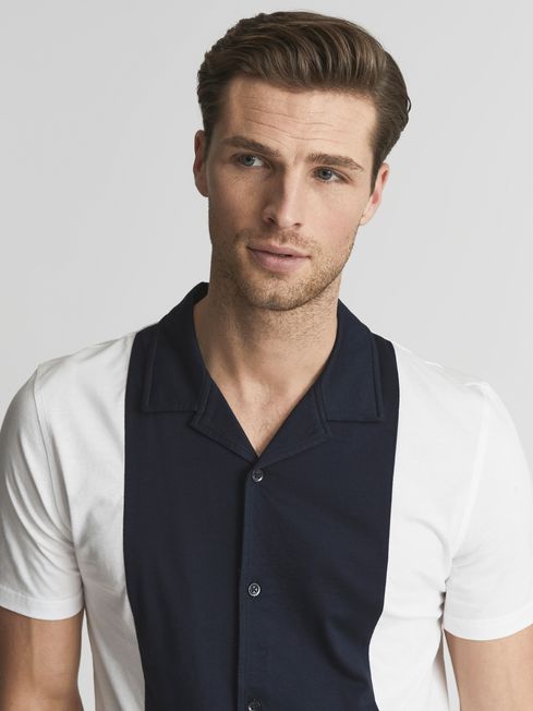 Hamish Mercerised Colourblock Cuban Collar Shirt