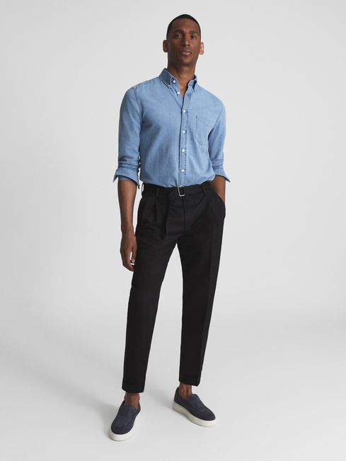 Crease Linen Belted Tapered Trousers
