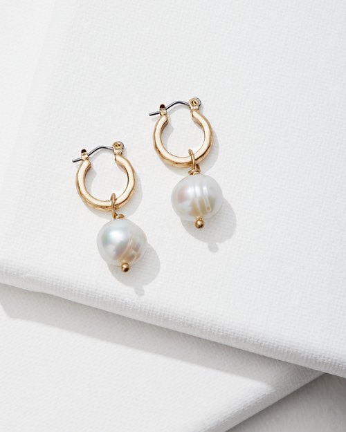 Sandy Shores Hoop Pearl Drop Earrings