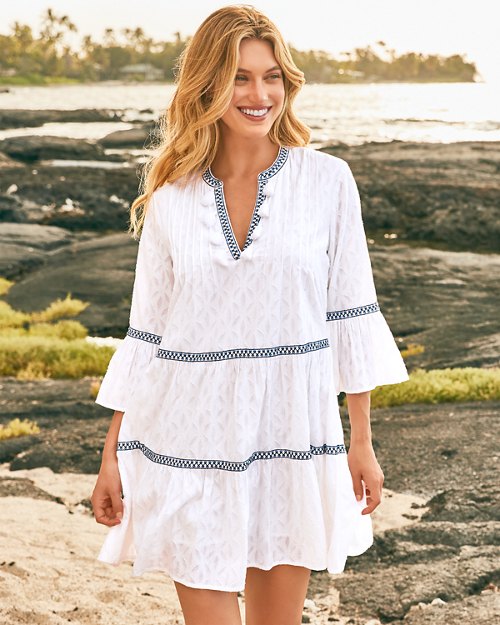 Cotton Clip Embroidered Tier Dress