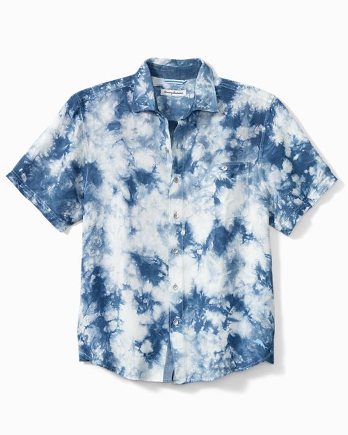Big and Tall Poolside Tie Dye Linen-Blend Camp Shirt