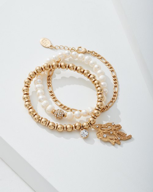Sandy Shores Stackable Coral Charm Bracelet Set