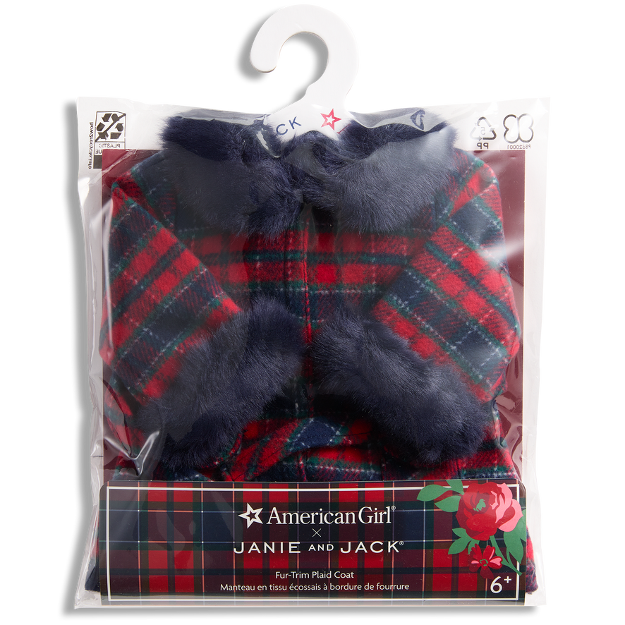 American Girl&reg; x Janie and Jack Fur-Trim Plaid Coat for 18-inch Dolls