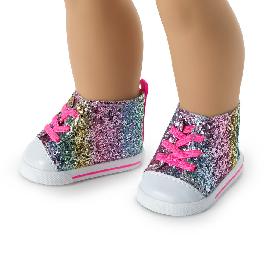 Rainbow Glitter High Tops for 18-inch Dolls