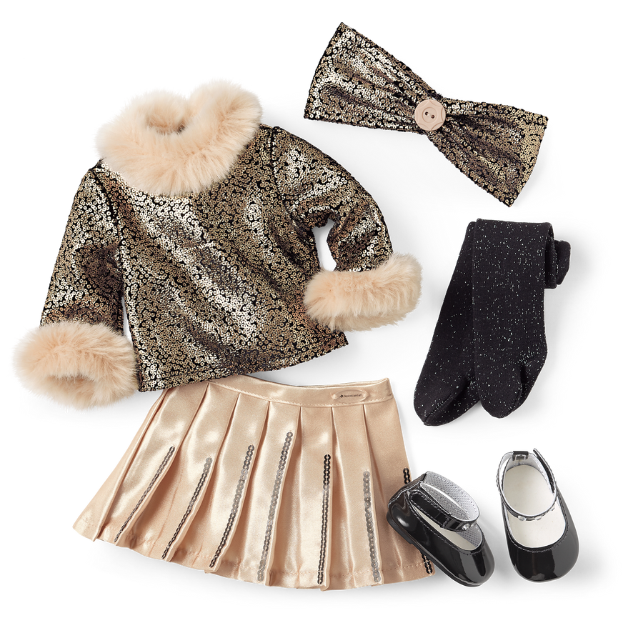 Sparkly Skirt & Fur-Trim Top for 18-inch Dolls