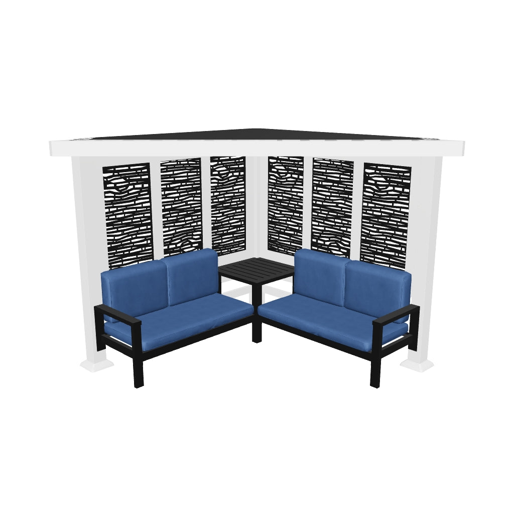 Ridgedale Modern Steel Cabana Pergola with Conversational Seating