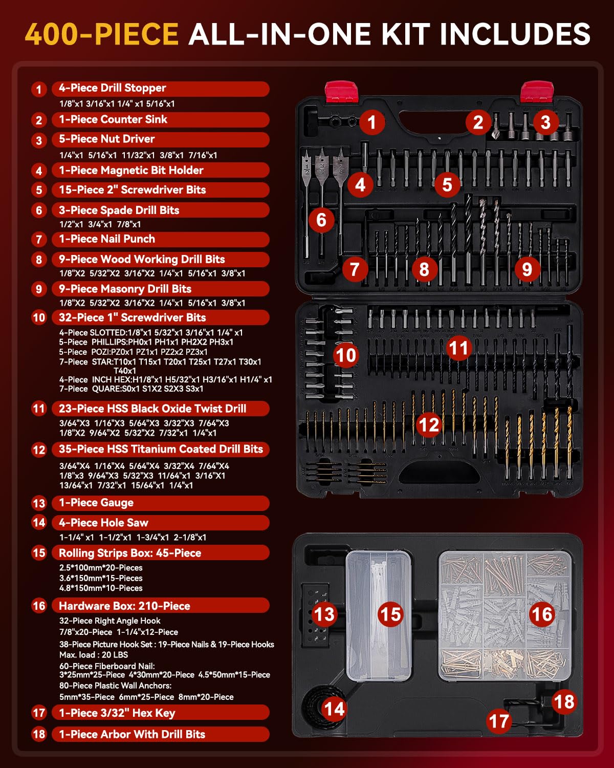 KingTool 400-Piece Drill & Driver Bit Set with Storage Drawer – All-in-One Bit Kit for Wood, Metal, Masonry & DIY Projects