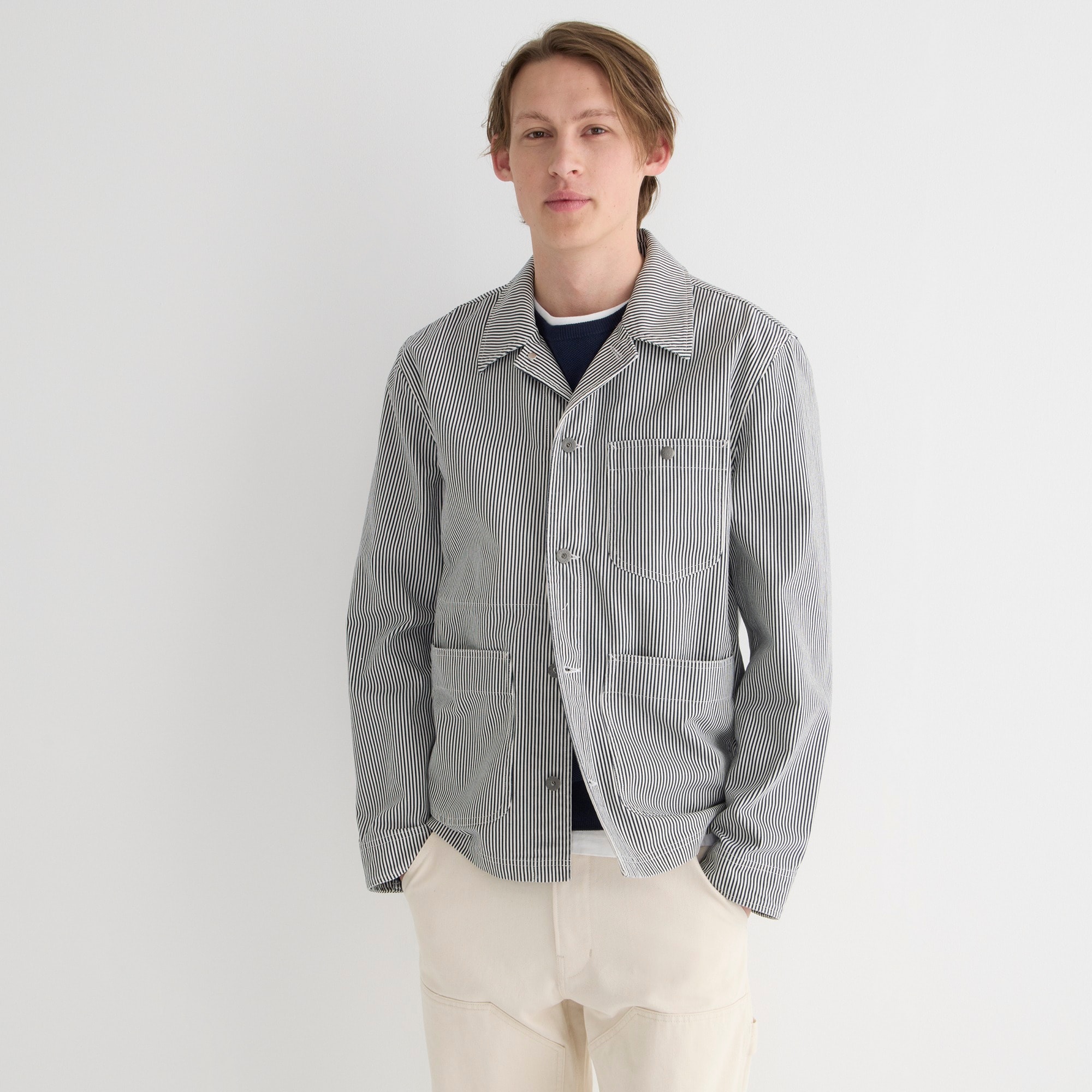 Wallace & Barnes duck canvas chore jacket in hickory stripe