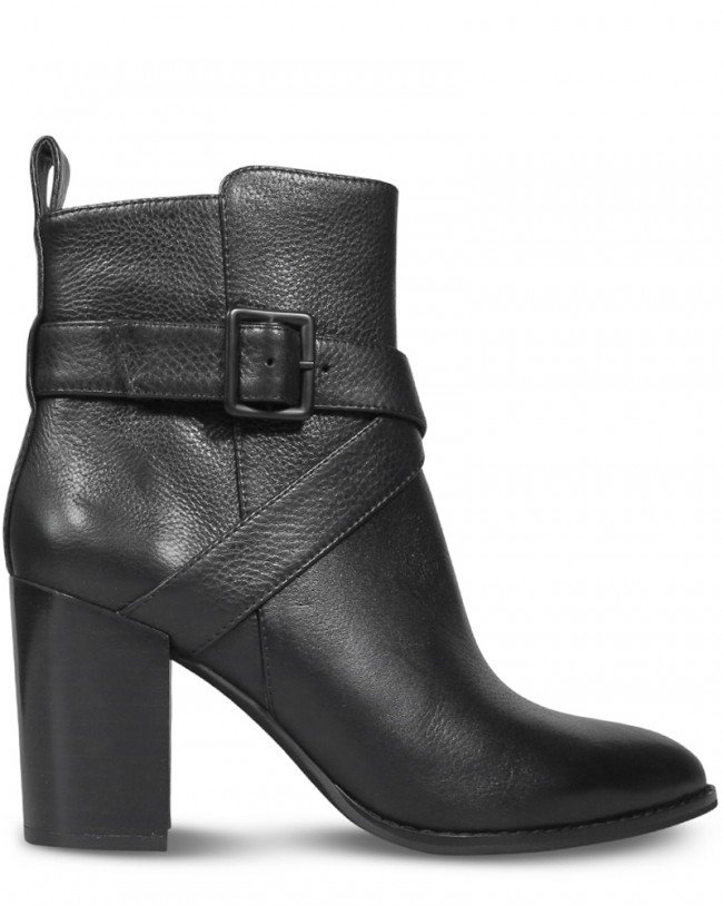 Wittner Hilario Black Leather Strap Detail Block Heel Ankle Boot