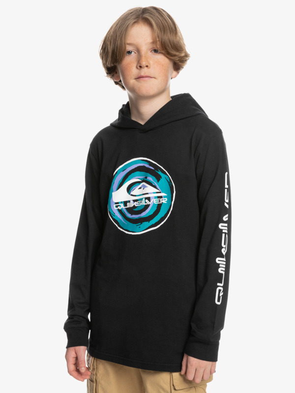 Boy's 8-16 Spiraling Logo Long Sleeve Hooded T-Shirt