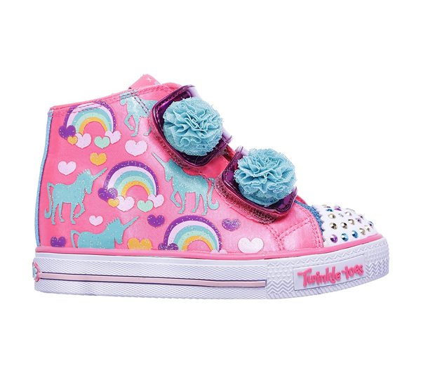 Skechers Girls Twinkle Toes: Shuffles - Dreamin Days Neon Pink/Turquoise