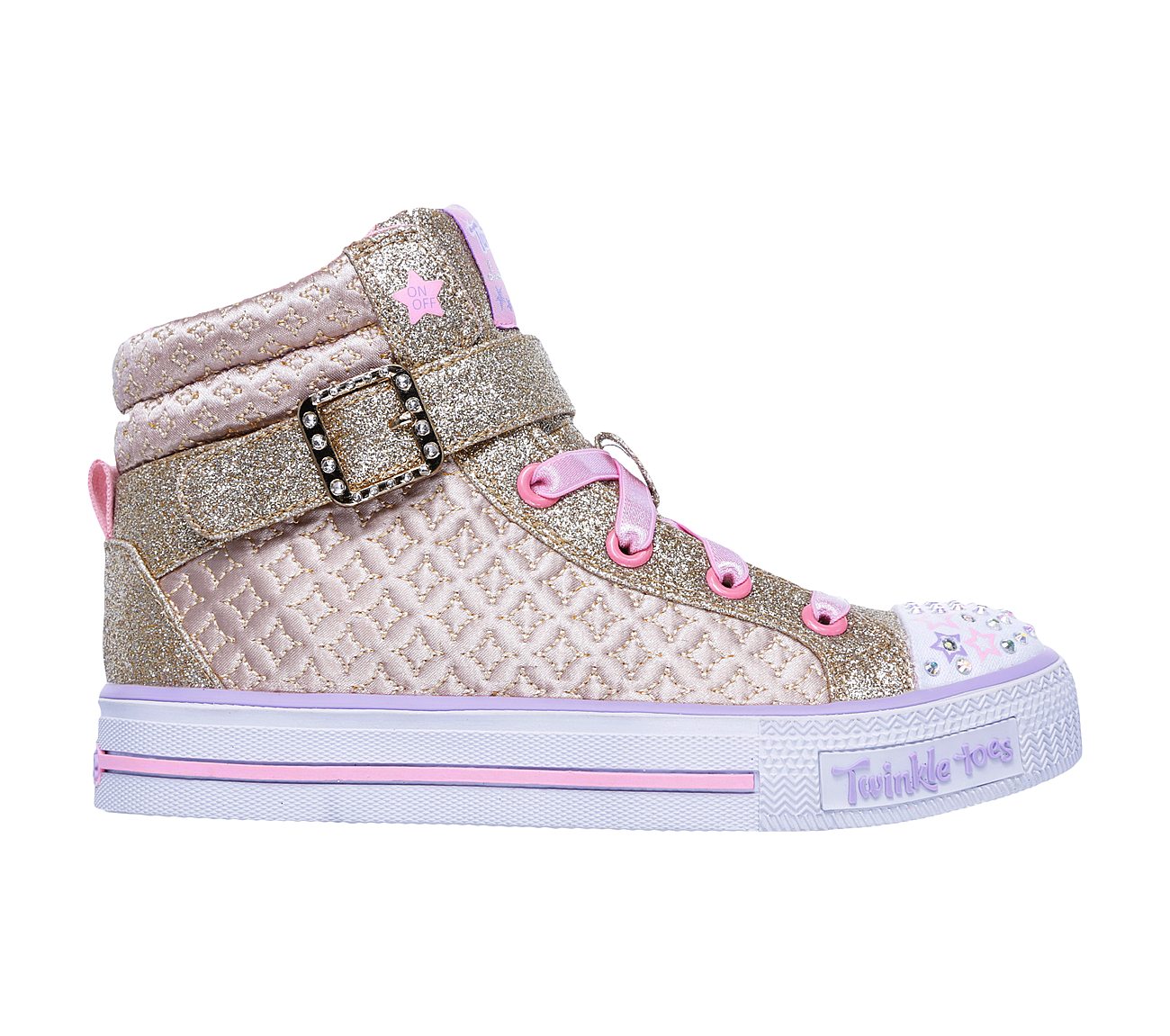 Skechers Girls Twinkle Toes: Shuffles - Twinkle Charm Gold/Pink