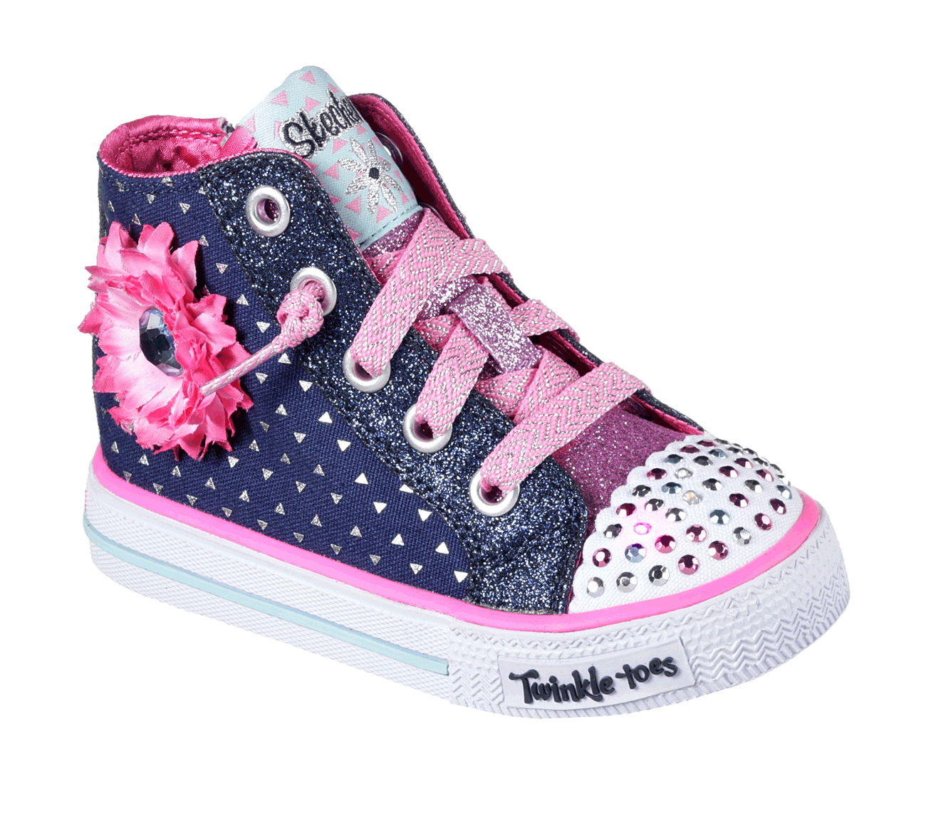 Skechers Girls Twinkle Toes: Shuffles - Bloom Boom Navy/Pink