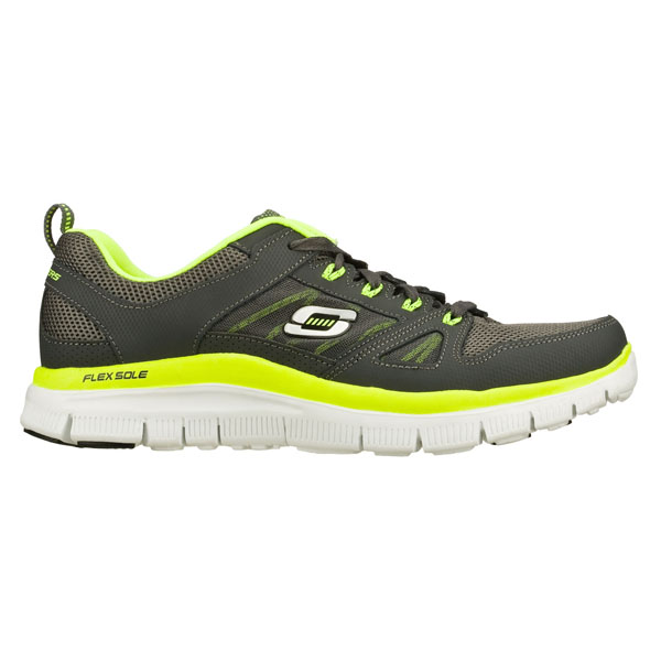 Skechers Men Wide Fit (2E) Shoes - Charcoal/Lime