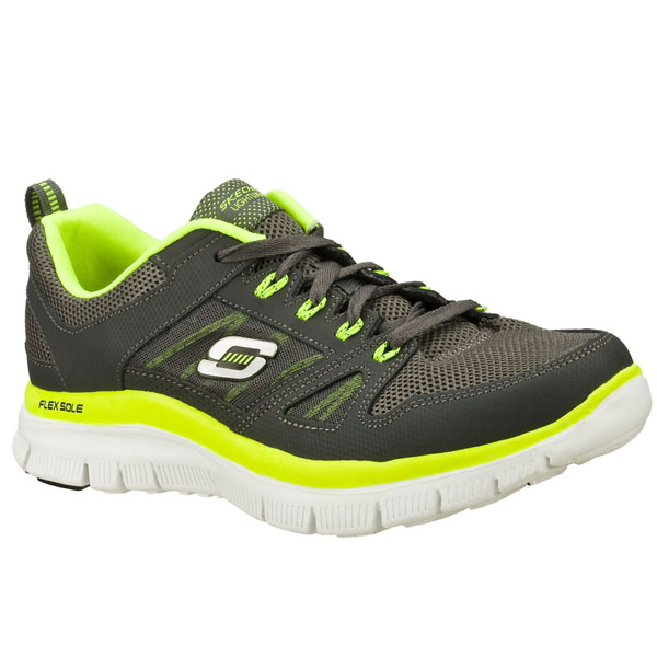 Skechers Men Wide Fit (2E) Shoes - Charcoal/Lime