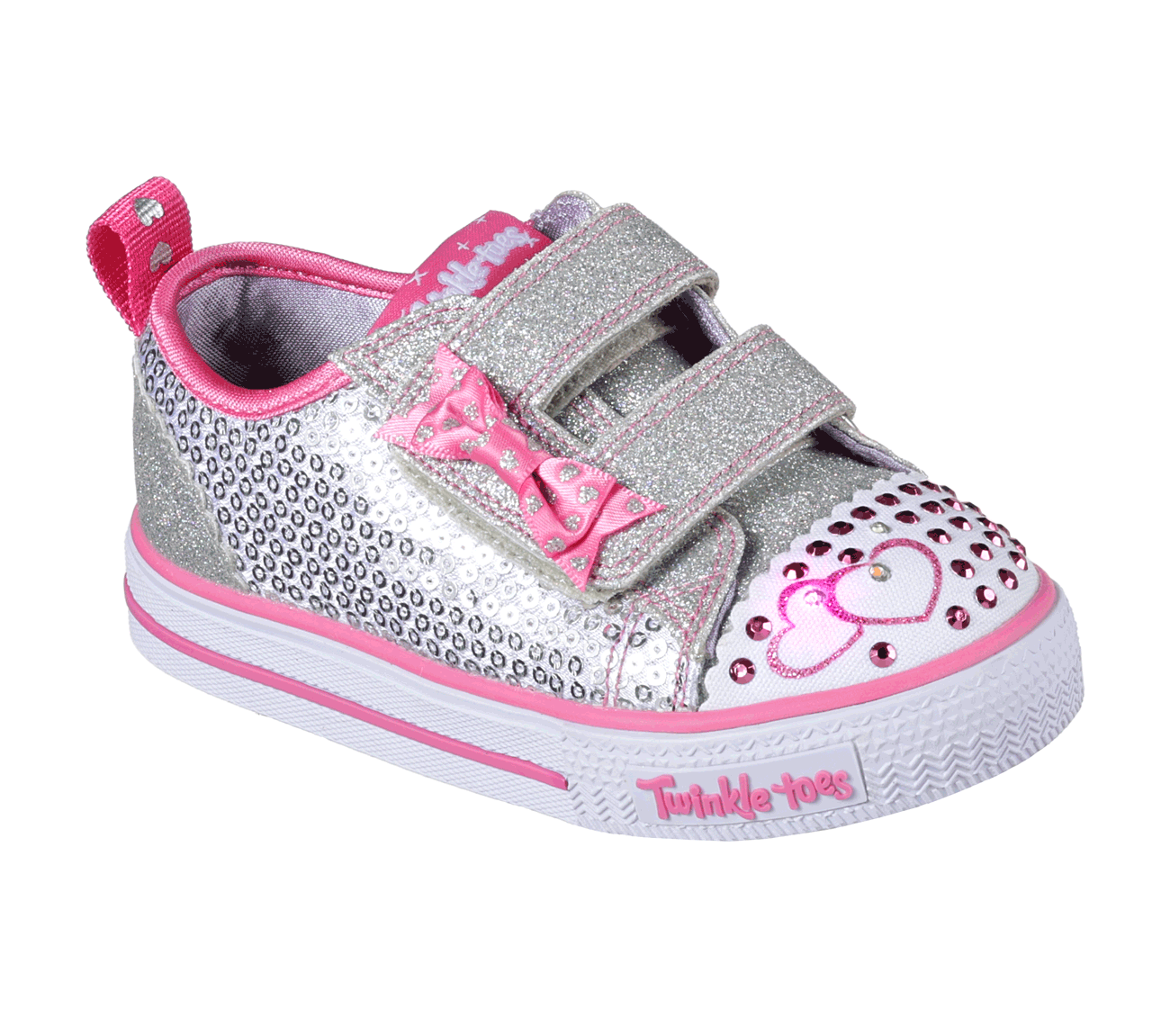 Skechers Girls Twinkle Toes: Shuffles - Itsy Bitsy Silver/Hot Pink