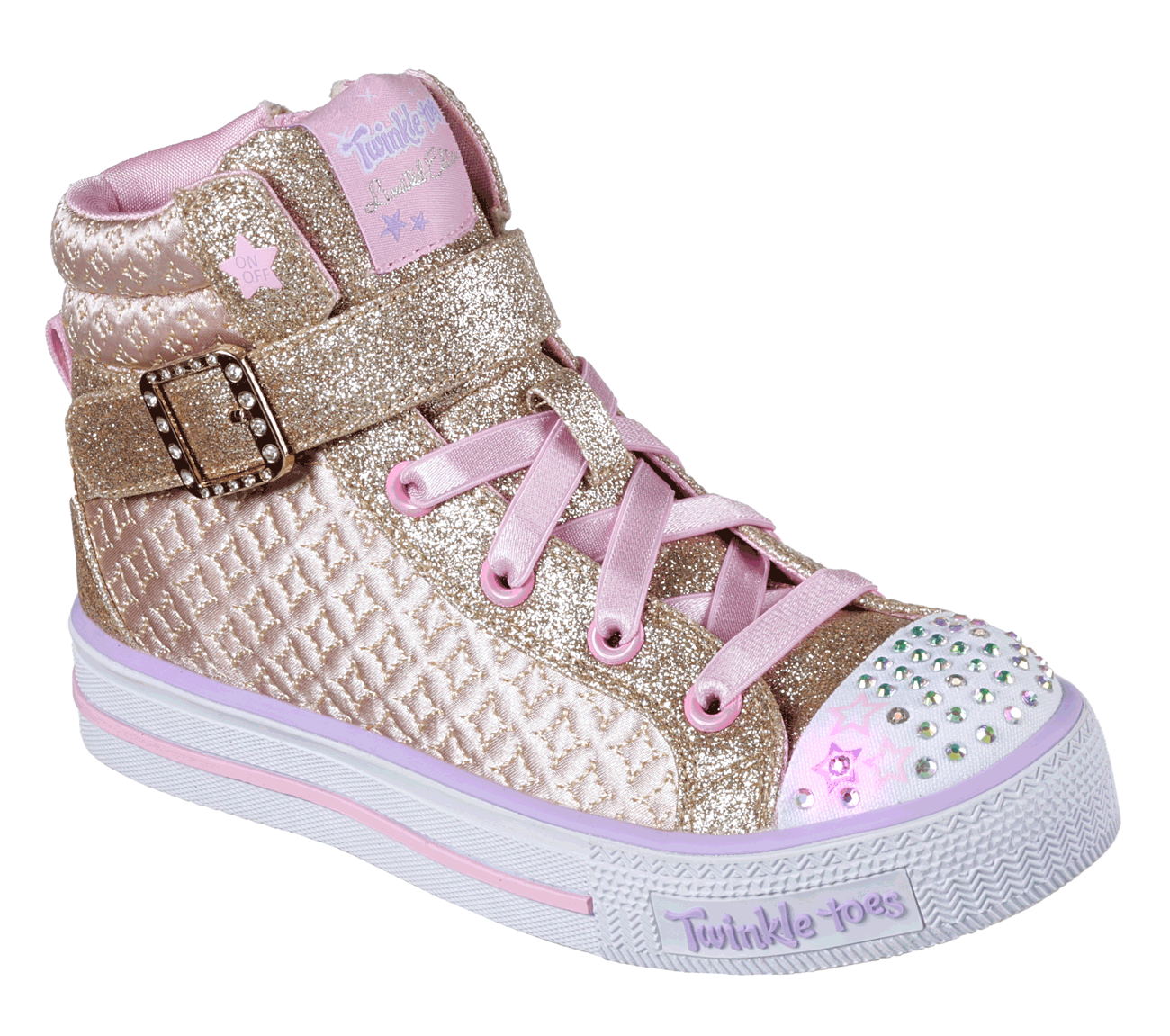 Skechers Girls Twinkle Toes: Shuffles - Twinkle Charm Gold/Pink