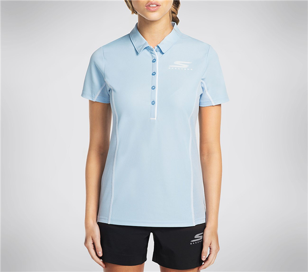 Skechers Women GO Golf Half Shot Polo Shirt Light Blue