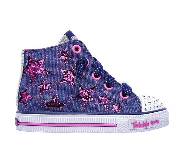 Skechers Girls Twinkle Toes: Shuffles - Lil Rockin Star Navy/Hot Pink