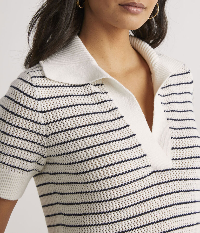 Crochet Stitch Short-Sleeve Polo Sweater