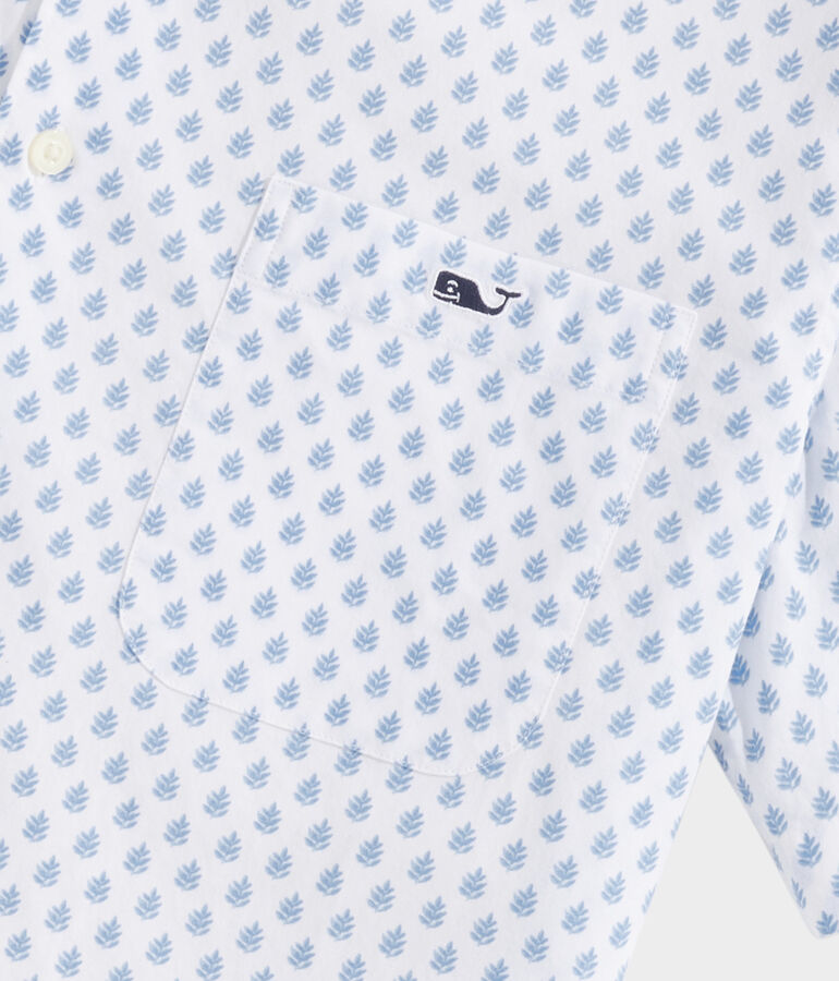 Stretch Poplin Short-Sleeve Leaf Tile Shirt