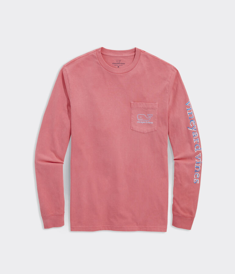 Garment-Dyed Whale Outline Long-Sleeve Pocket Tee