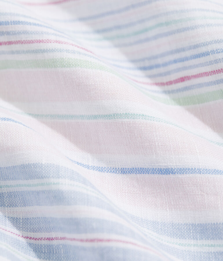 Linen Short-Sleeve Horizontal Stripe Shirt