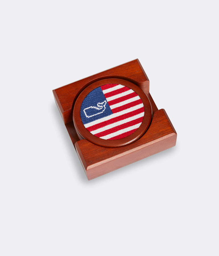 vineyard vines x Smathers & Branson Flag Whale Needlepoint Coaster Set