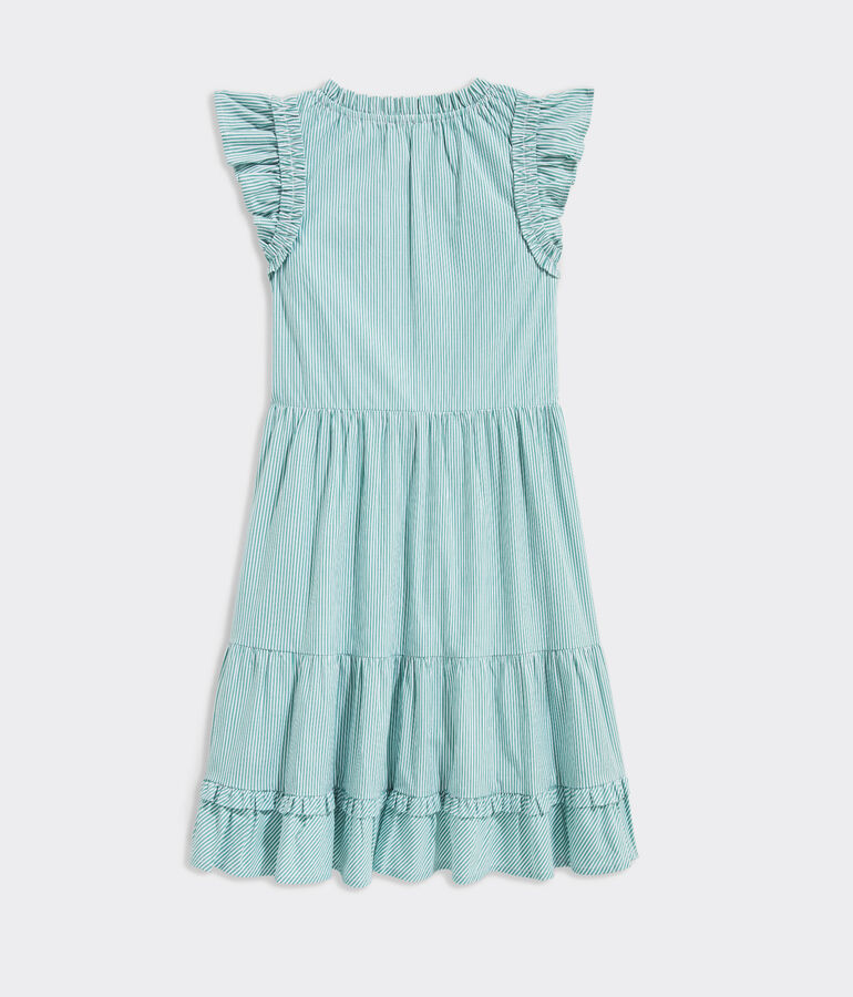 Girls' Striped Tiered Ruffle Neck Dress
