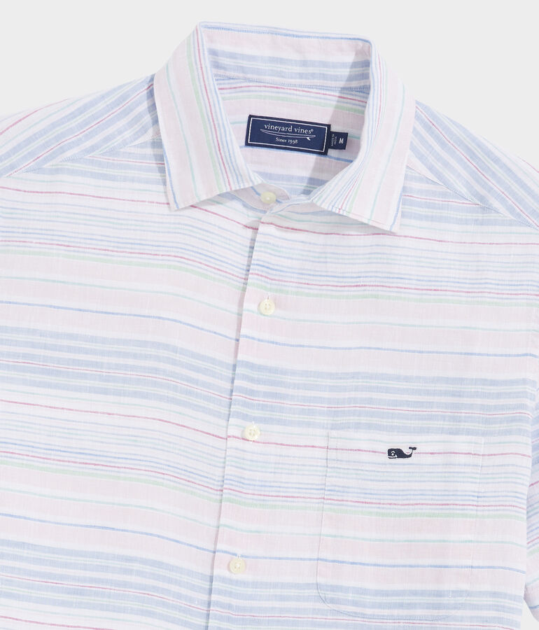Linen Short-Sleeve Horizontal Stripe Shirt