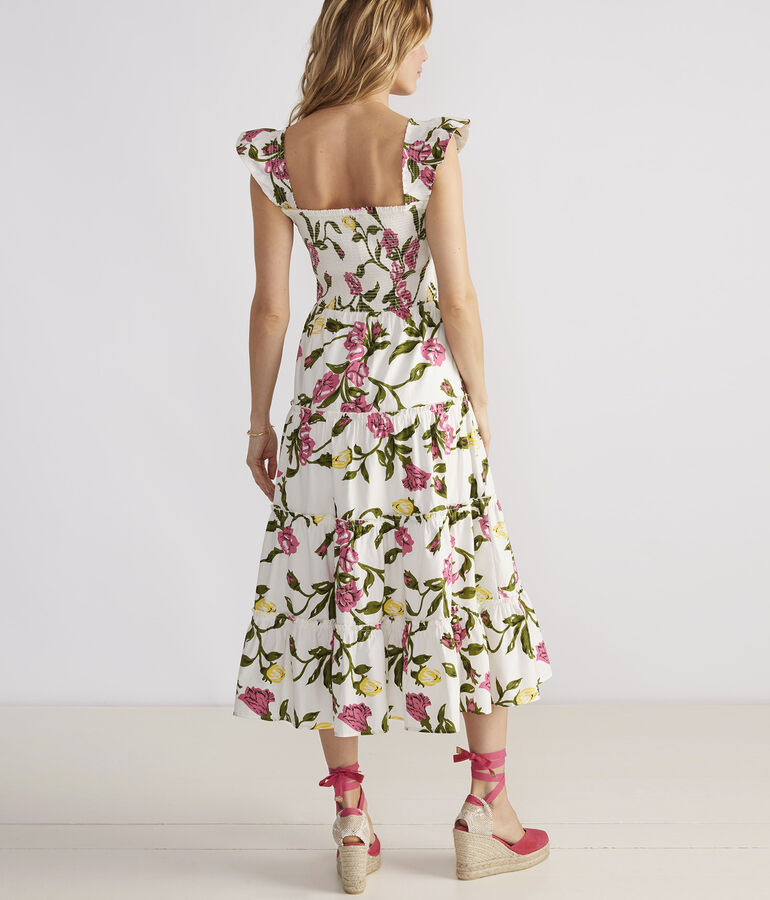 Kentucky Derby Flutter Sleeve Smocked Floral Midi Dress