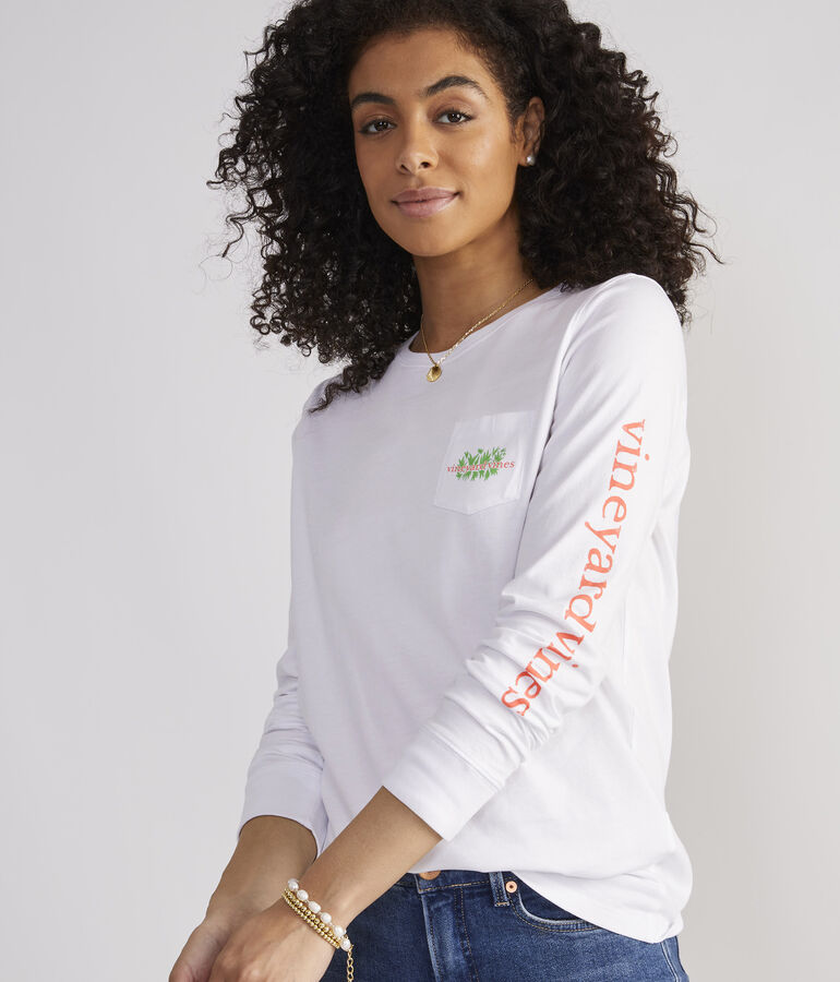 Palm Tree Beach Path Long-Sleeve Pocket Tee