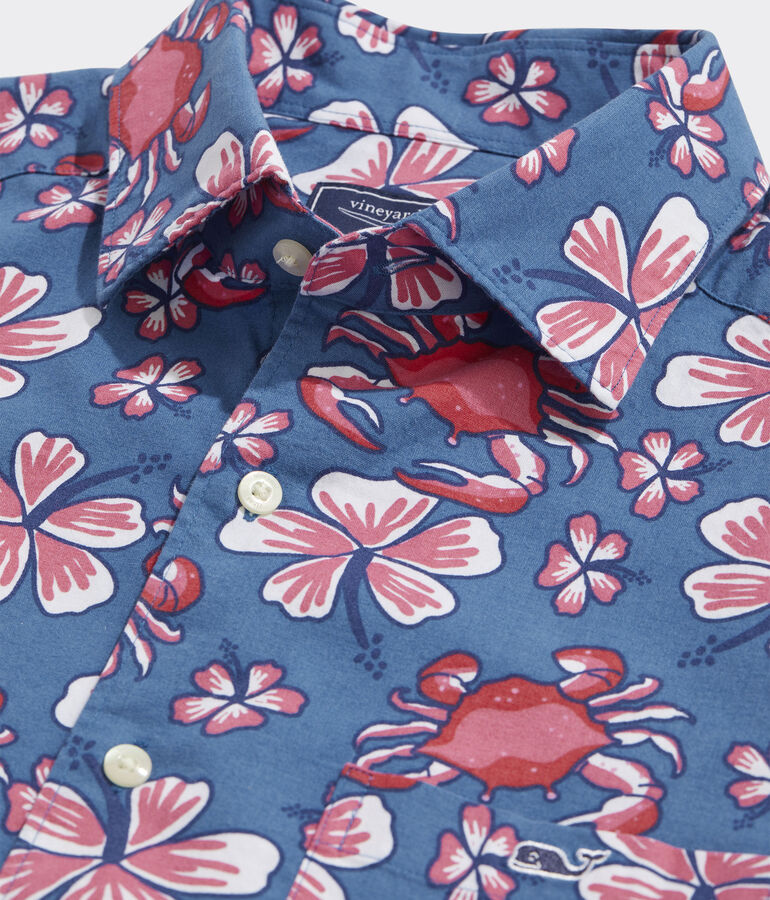 Stretch Poplin Short-Sleeve Chappy Crab Shirt