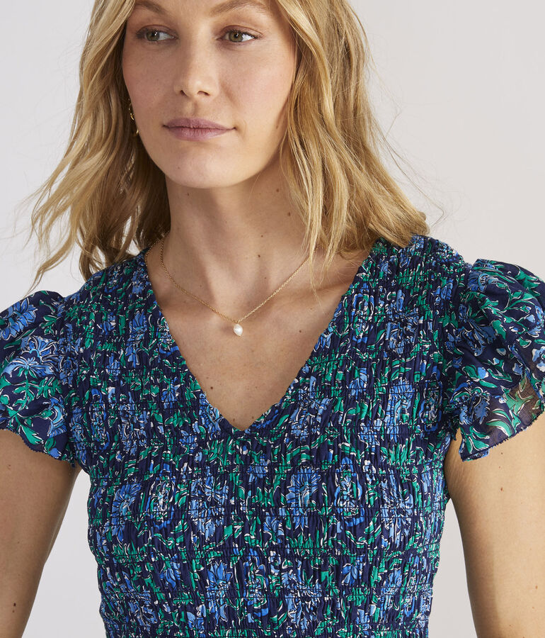 Floral Smocked V-Neck Maxi Dress