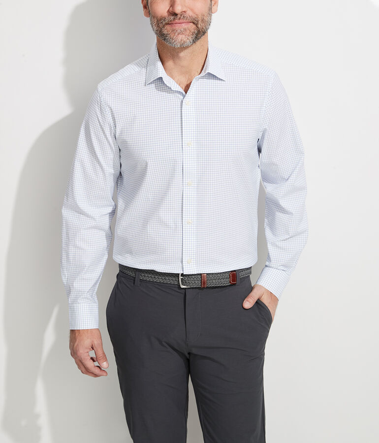 Stretch Poplin Check Spread Collar Shirt