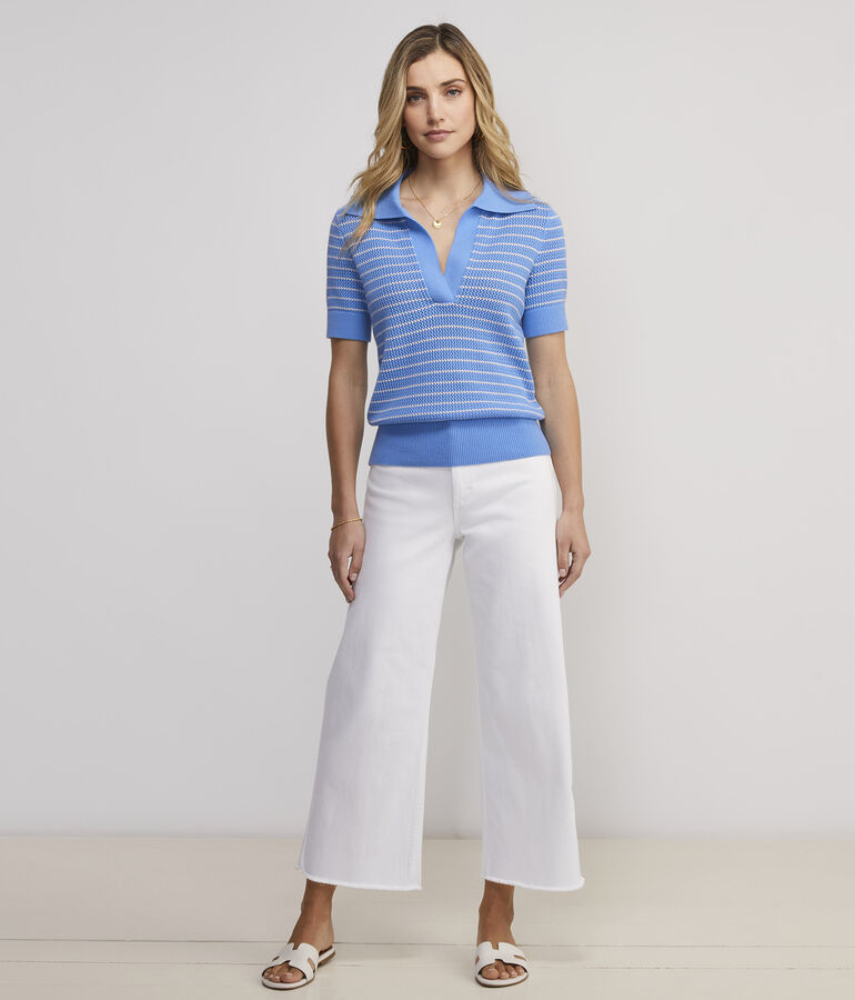 Crochet Stitch Short-Sleeve Polo Sweater