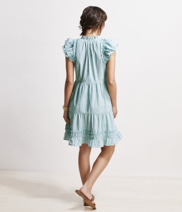 Striped Tiered Ruffle Neck Dress
