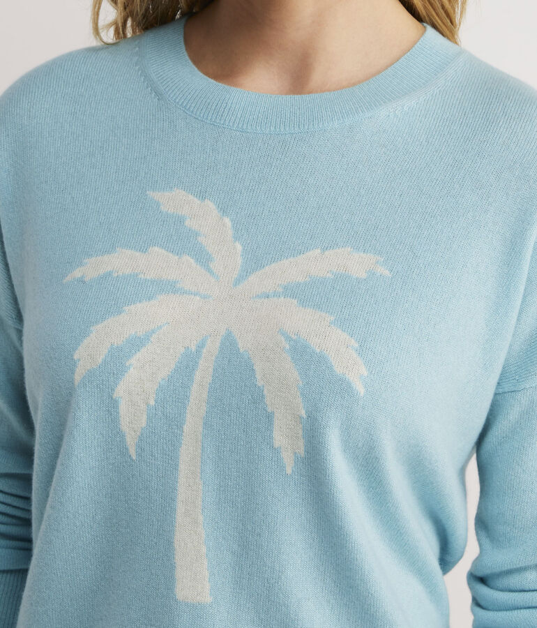 Palm Tree Intarsia Cashmere Crewneck Sweater