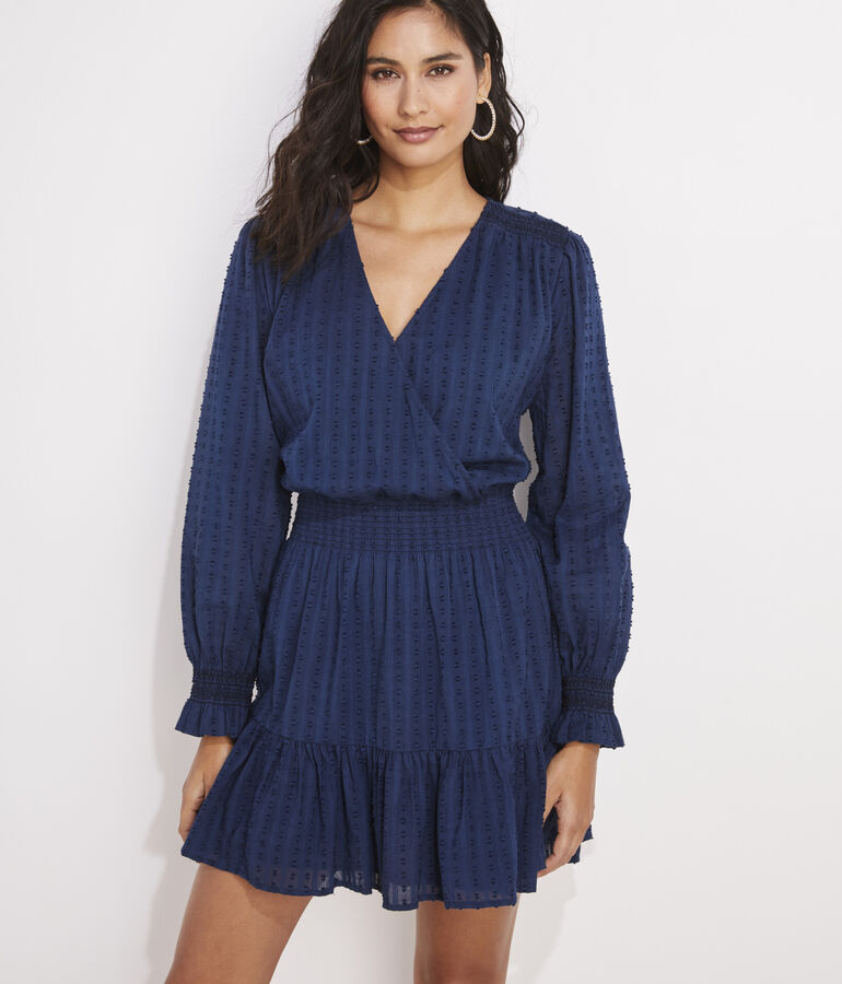 Textured Smocked Wrap Dress