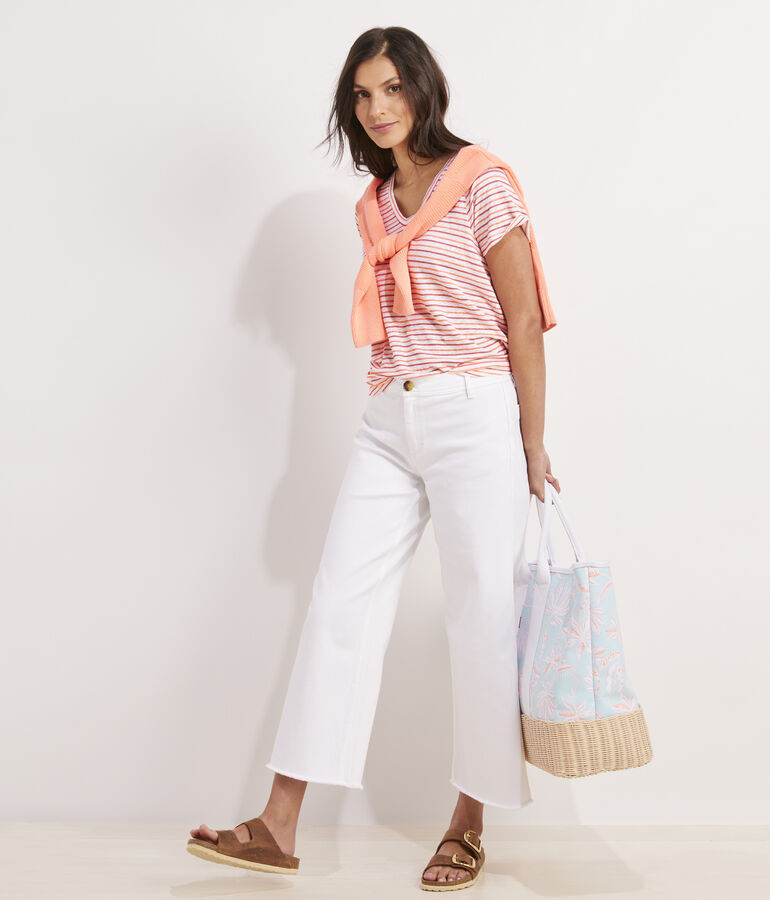 Striped Linen V-Neck Tee