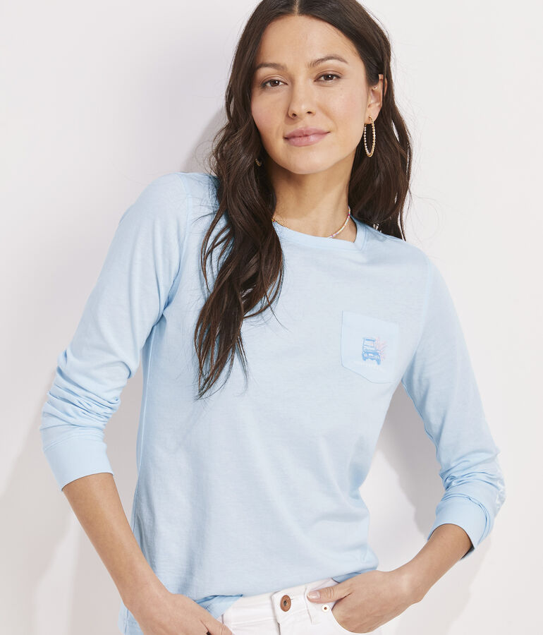 Painterly Golf Cart Scenic Long-Sleeve Pocket Tee