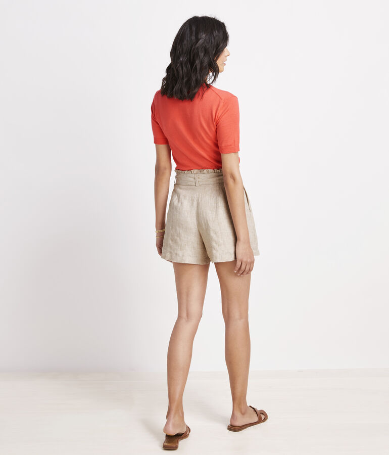 Solid Linen Belted Short